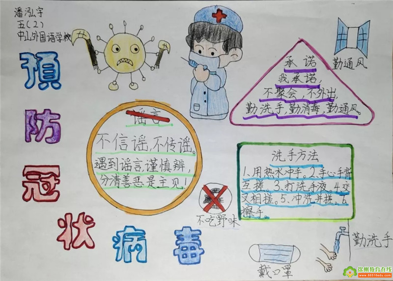 中山外国语实验学校组织少先队员开展抗击疫情手抄报活动